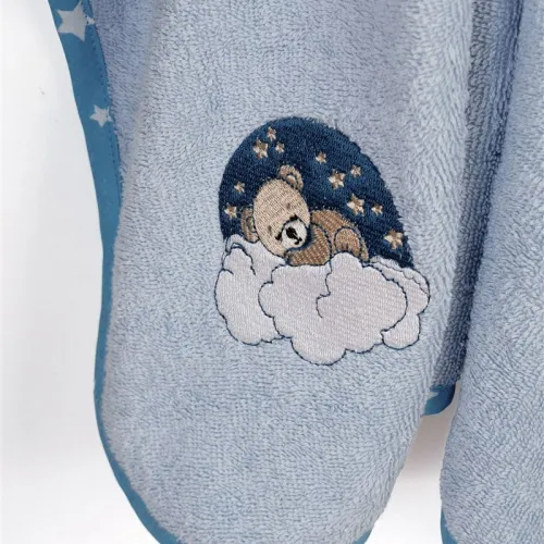 Κάπα Με Κέντημα bebe Cloudy Bear 175 75x85 Sky Blue 100%  Cotton