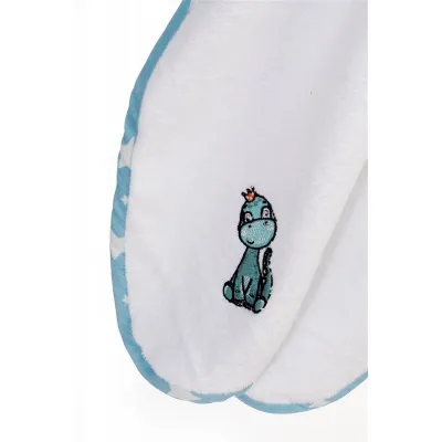 Κάπα Με Κέντημα bebe Dinosaur 180 75X85 White-Sky Blue 100%  Cotton
