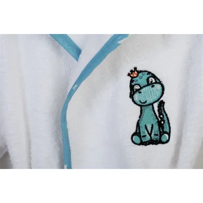 Μπουρνούζι Με Κέντημα kids Dinosaur 180 Size: 02 White-Sky Blue 100%  Cotton