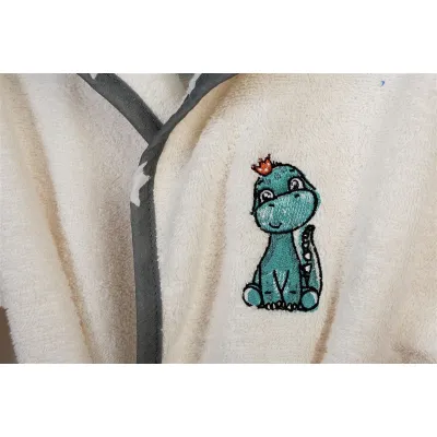 Μπουρνούζι Με Κέντημα kids Dinosaur 181 Size: 02 Ecru-Grey 100%  Cotton