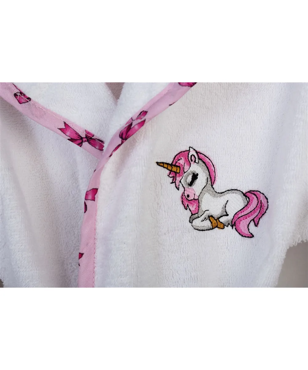 Μπουρνούζι Με Κέντημα kids Unicorn 188 Size: 04 White-Pink 100%  Cotton