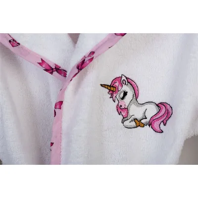 Μπουρνούζι Με Κέντημα kids Unicorn 188 Size: 04 White-Pink 100%  Cotton