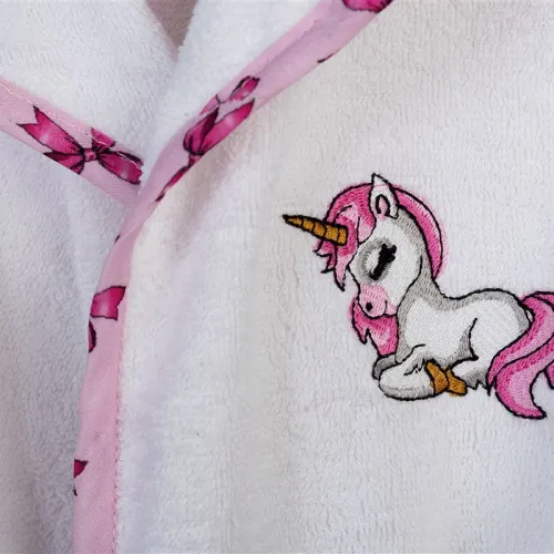 Μπουρνούζι Με Κέντημα kids Unicorn 188 Size: 04 White-Pink 100%  Cotton