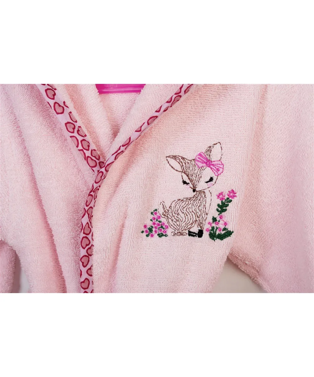 Μπουρνούζι Με Κέντημα kids Deer 196 Size: 04 Pink 100%  Cotton