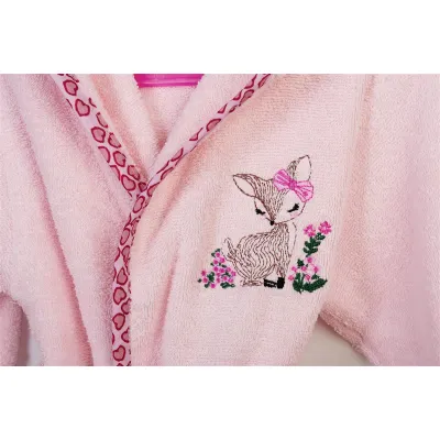 Μπουρνούζι Με Κέντημα kids Deer 196 Size: 04 Pink 100%  Cotton