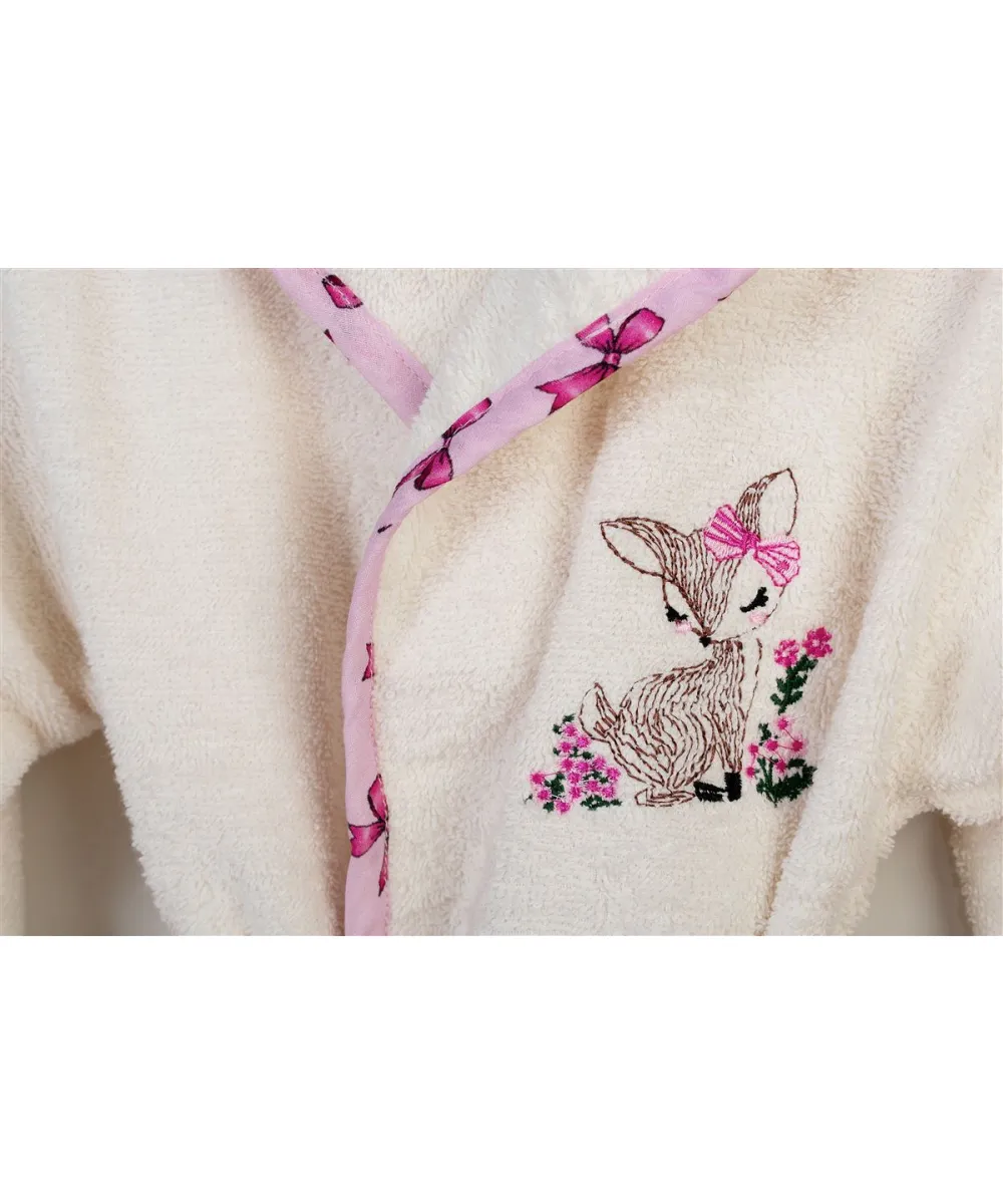 Μπουρνούζι Με Κέντημα kids Deer 198 Size: 04 Ecru-Pink 100%  Cotton