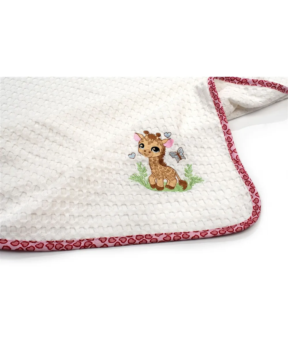 Κουβέρτα Πικέ Με Κέντημα bebe Giraffe 172 80X110 White-Pink 100%  Cotton