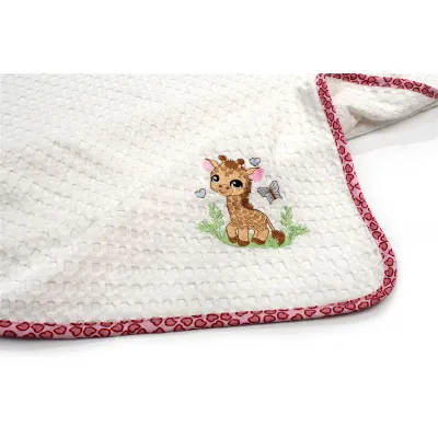 Κουβέρτα Πικέ Με Κέντημα bebe Giraffe 172 80X110 White-Pink 100%  Cotton