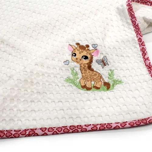 Κουβέρτα Πικέ Με Κέντημα bebe Giraffe 172 80X110 White-Pink 100%  Cotton