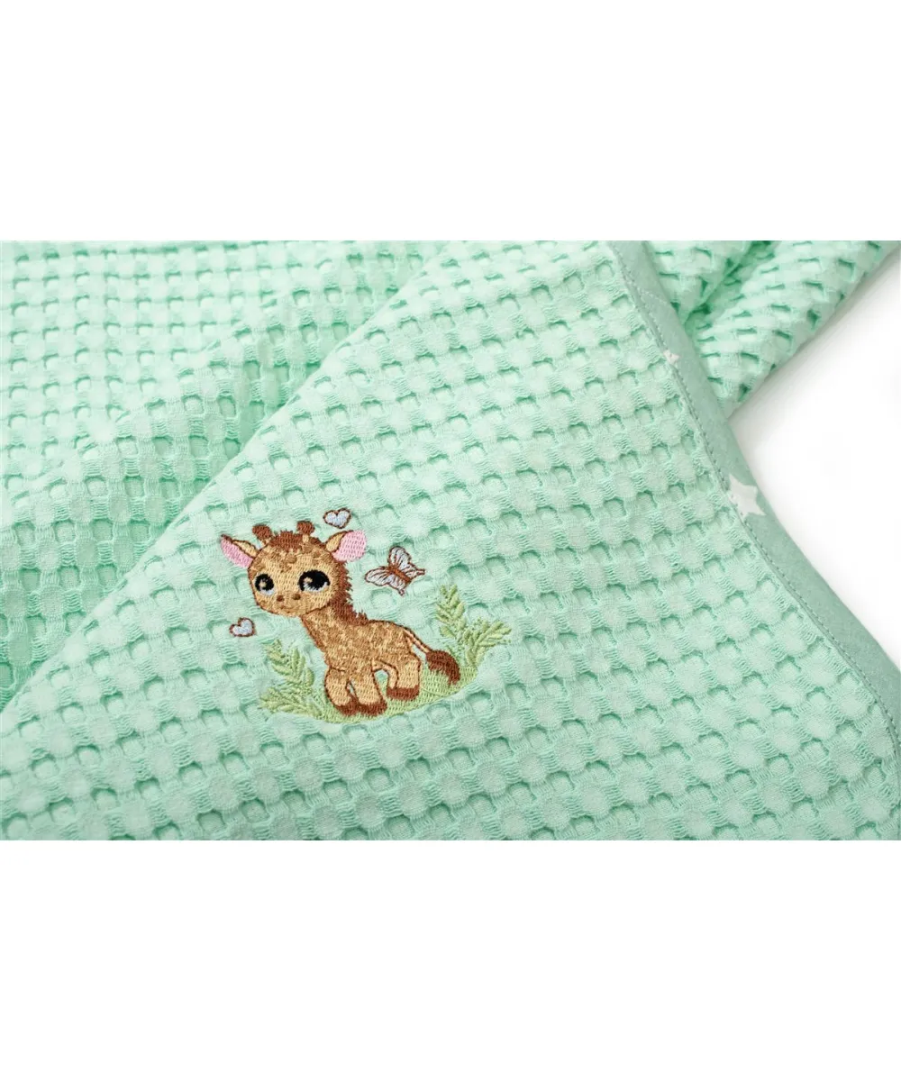 Κουβέρτα Πικέ Με Κέντημα bebe Giraffe 174 80X110 Mint 100%  Cotton