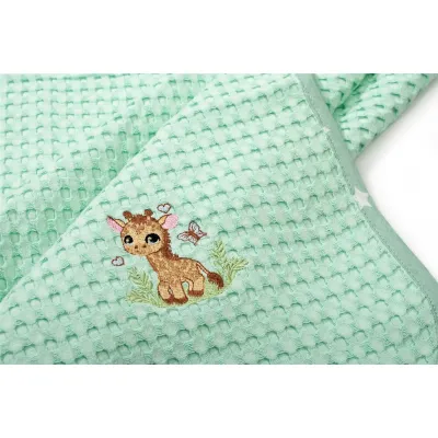 Κουβέρτα Πικέ Με Κέντημα bebe Giraffe 174 80X110 Mint 100%  Cotton