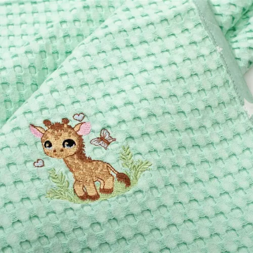 Κουβέρτα Πικέ Με Κέντημα bebe Giraffe 174 80X110 Mint 100%  Cotton