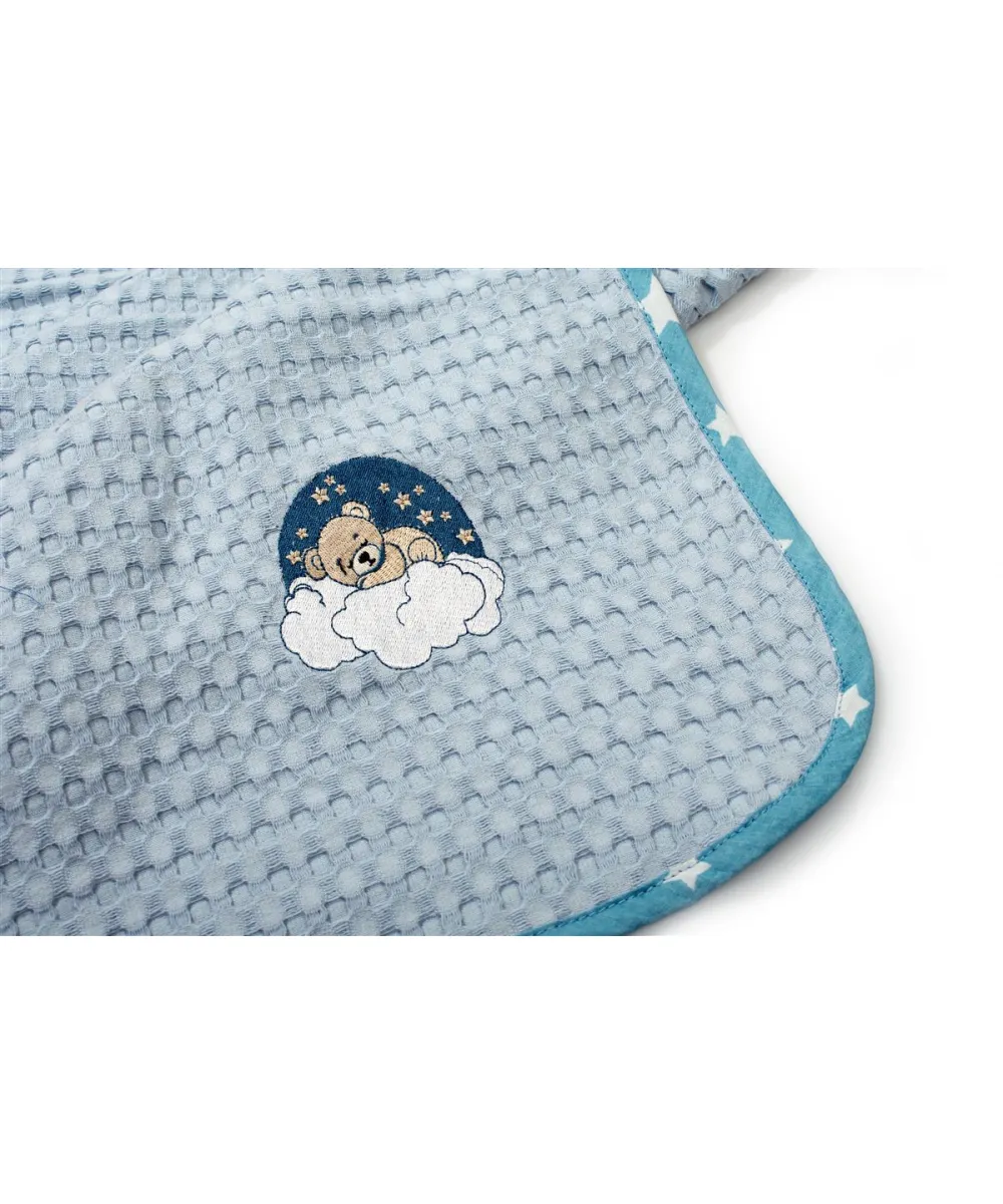 Κουβέρτα Πικέ Με Κέντημα bebe Cloudy Bear 175 80X110 Sky Blue 100%  Cotton