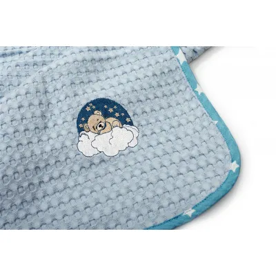 Κουβέρτα Πικέ Με Κέντημα bebe Cloudy Bear 175 80X110 Sky Blue 100%  Cotton
