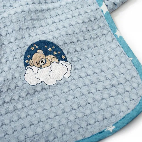 Κουβέρτα Πικέ Με Κέντημα bebe Cloudy Bear 175 80X110 Sky Blue 100%  Cotton