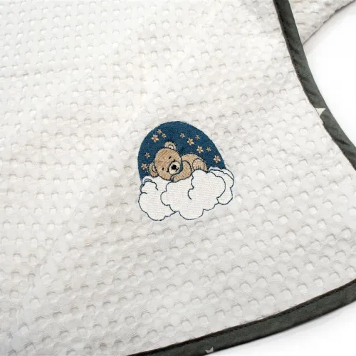 Κουβέρτα Πικέ Με Κέντημα bebe Cloudy Bear 176 80X110 White-Grey 100%  Cotton