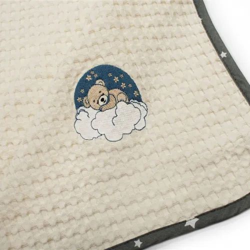 Κουβέρτα Πικέ Με Κέντημα bebe Cloudy Bear 177 80X110 Ecru-Grey 100%  Cotton