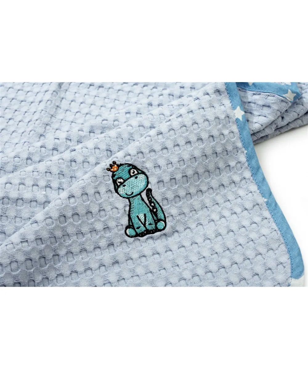 Κουβέρτα Πικέ Με Κέντημα bebe Dinosaur 179 80X110 Sky Blue 100%  Cotton