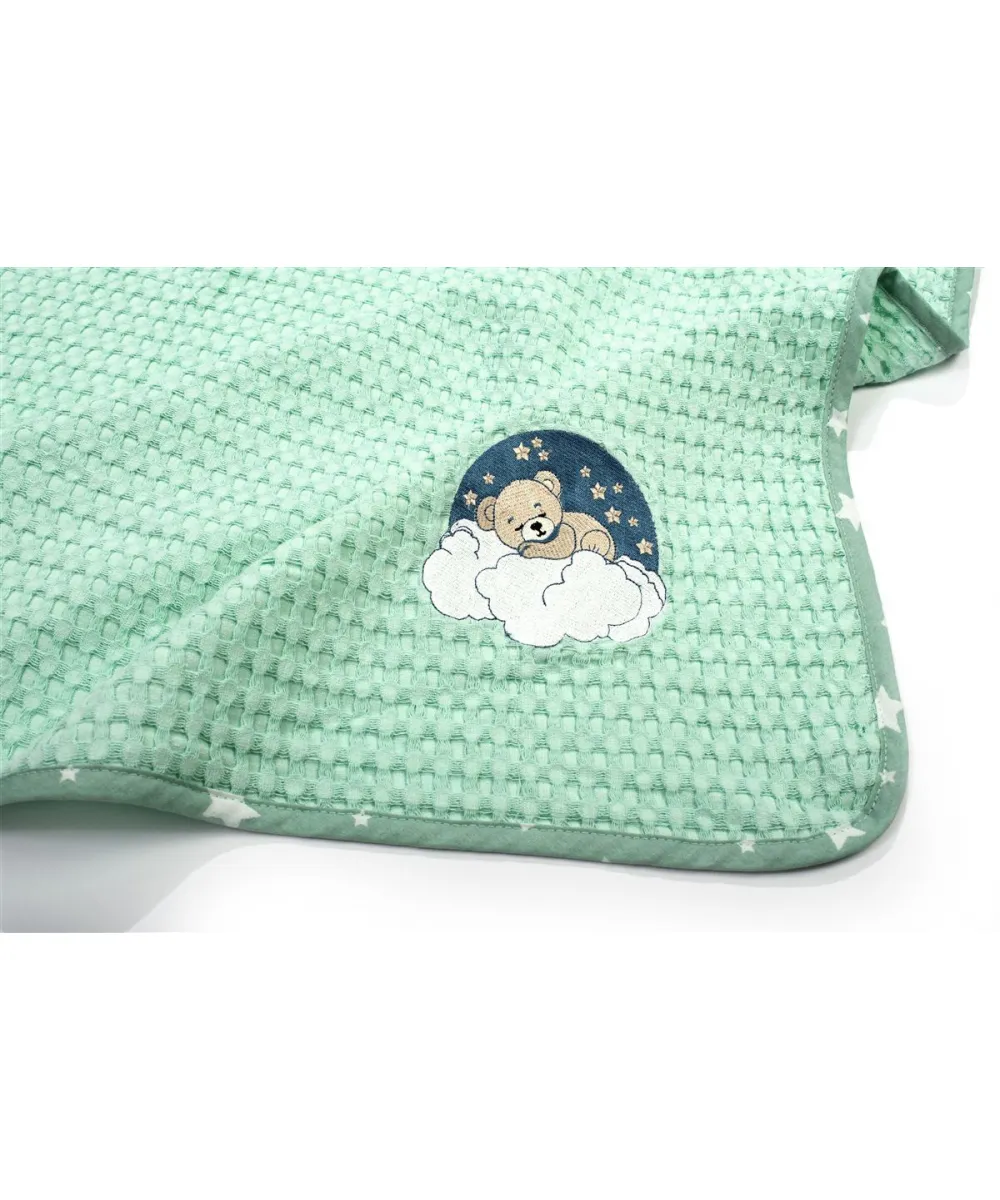 Κουβέρτα Πικέ Με Κέντημα bebe Cloudy Bear 178 100X160 Mint 100%  Cotton