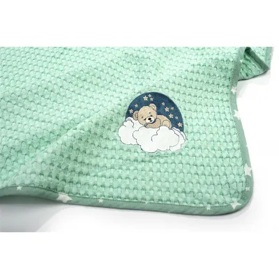Κουβέρτα Πικέ Με Κέντημα bebe Cloudy Bear 178 100X160 Mint 100%  Cotton