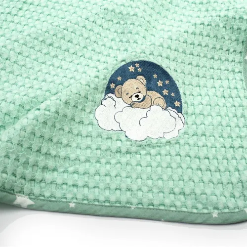 Κουβέρτα Πικέ Με Κέντημα bebe Cloudy Bear 178 100X160 Mint 100%  Cotton