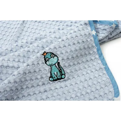 Κουβέρτα Πικέ Με Κέντημα bebe Dinosaur 179 100X160 Sky Blue 100%  Cotton