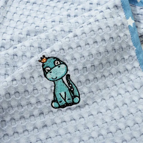 Κουβέρτα Πικέ Με Κέντημα bebe Dinosaur 179 100X160 Sky Blue 100%  Cotton