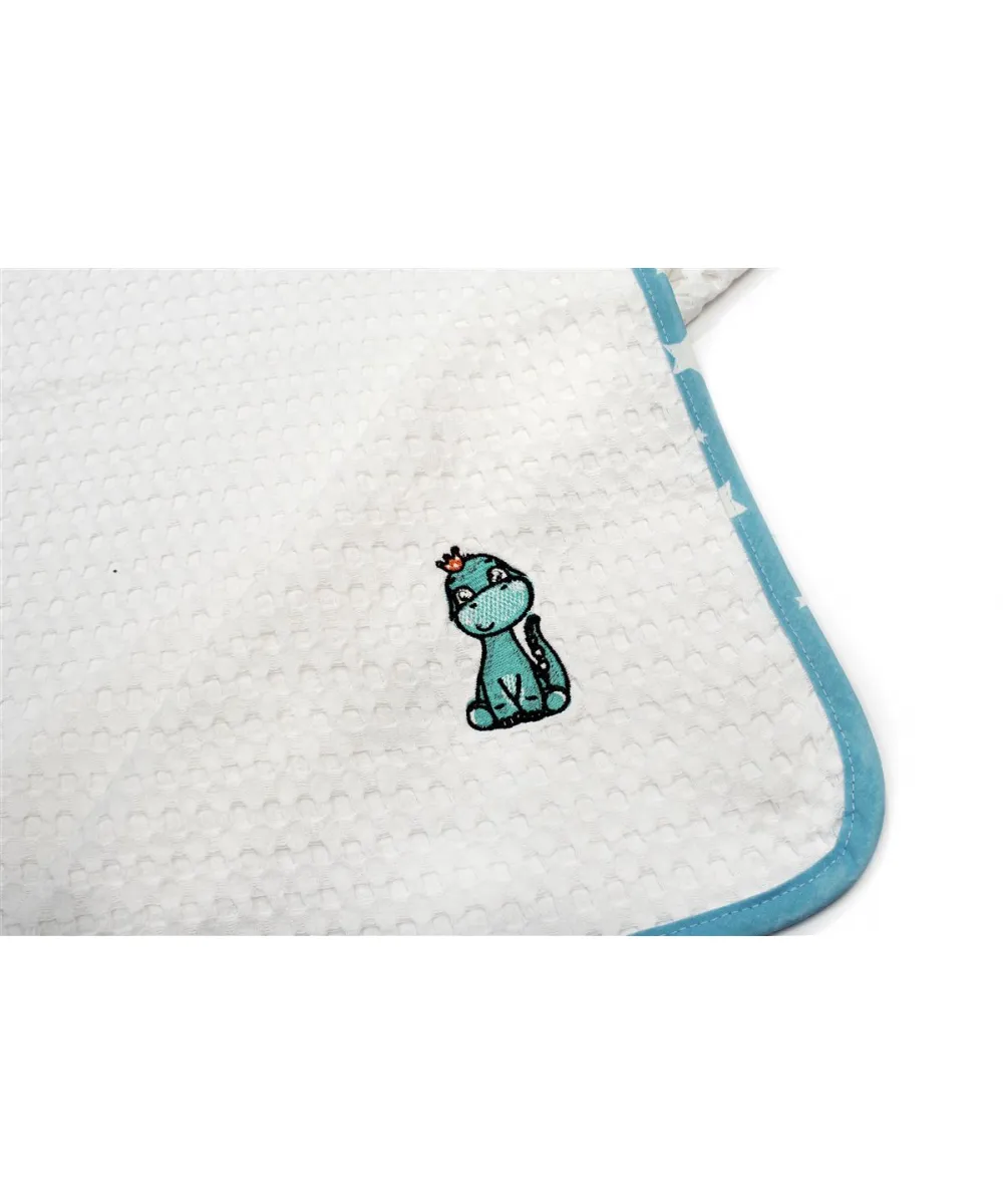 Κουβέρτα Πικέ Με Κέντημα bebe Dinosaur 180 100X160 White-Sky Blue 100%  Cotton