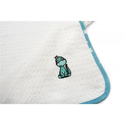 Κουβέρτα Πικέ Με Κέντημα bebe Dinosaur 180 100X160 White-Sky Blue 100%  Cotton