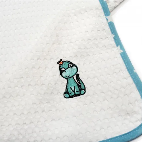 Κουβέρτα Πικέ Με Κέντημα bebe Dinosaur 180 100X160 White-Sky Blue 100%  Cotton