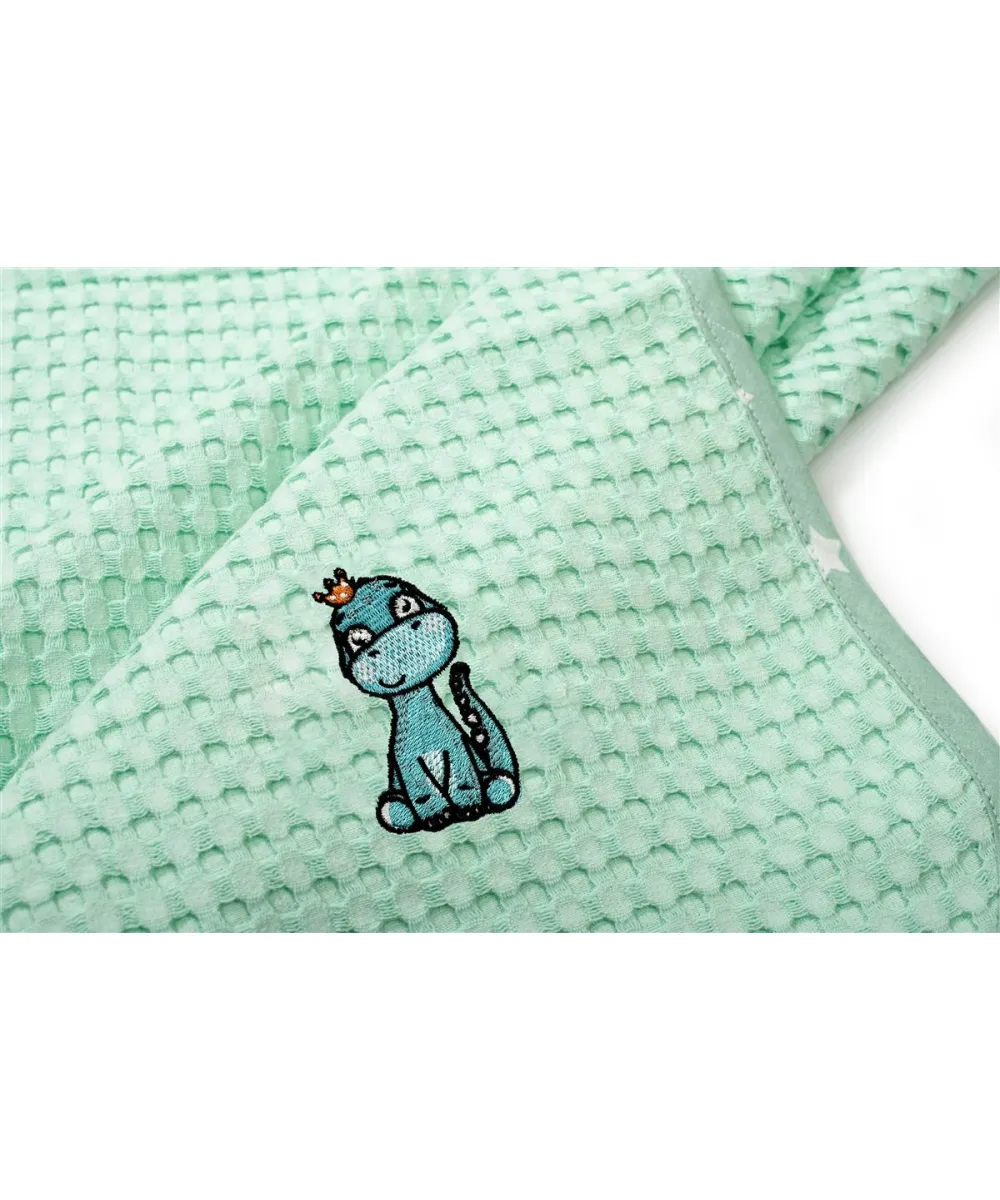 Κουβέρτα Πικέ Με Κέντημα bebe Dinosaur 182 100X160 Mint 100%  Cotton
