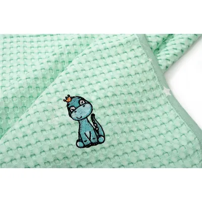 Κουβέρτα Πικέ Με Κέντημα bebe Dinosaur 182 100X160 Mint 100%  Cotton
