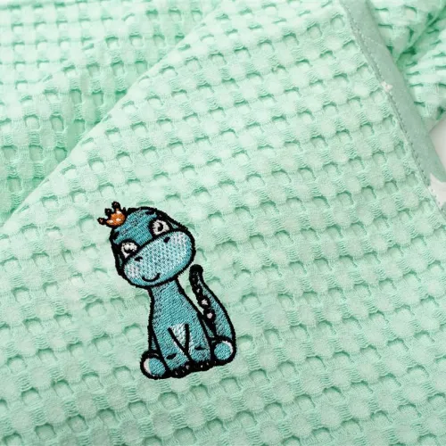 Κουβέρτα Πικέ Με Κέντημα bebe Dinosaur 182 100X160 Mint 100%  Cotton