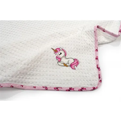 Κουβέρτα Πικέ Με Κέντημα bebe Unicorn 188 100X160 White-Pink 100%  Cotton