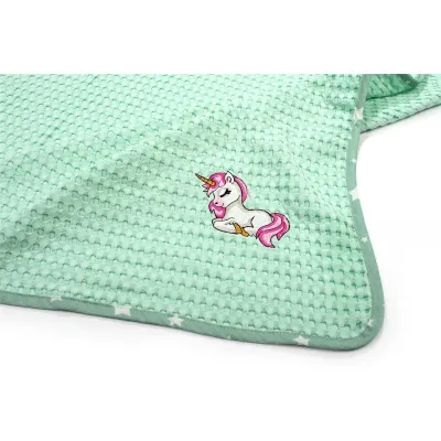 Κουβέρτα Πικέ Με Κέντημα bebe Unicorn 190 100X160 Mint 100%  Cotton