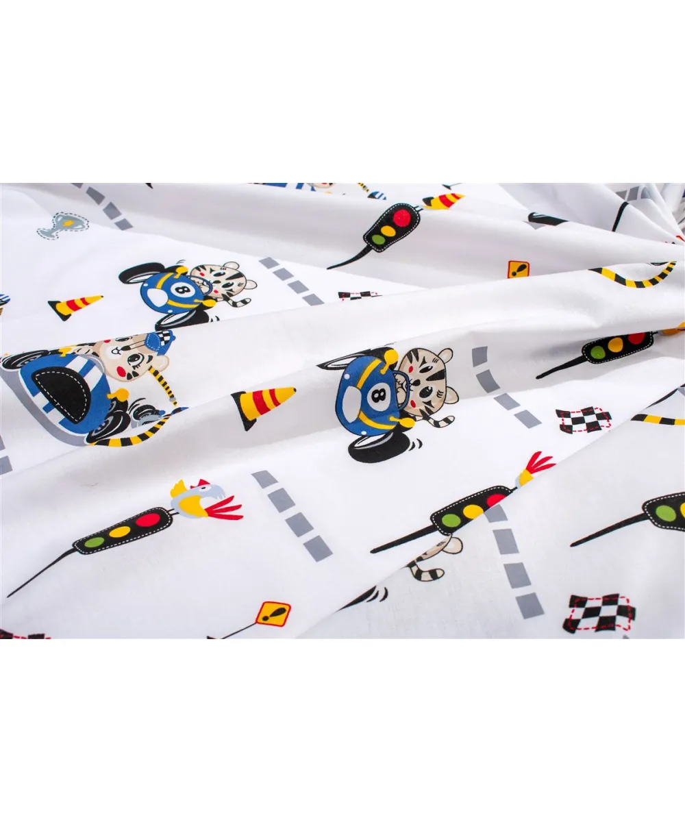 Σεντονάκι Λίκνου bebe Animal Grand Prix 589 80X110 White-Blue 100%  Cotton