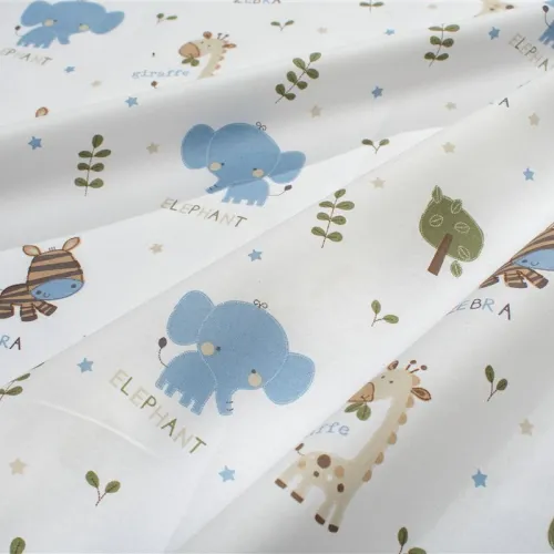 Σεντονάκι Λίκνου bebe Happy Safari 711 80X110 White-Sky Blue 100%  Cotton