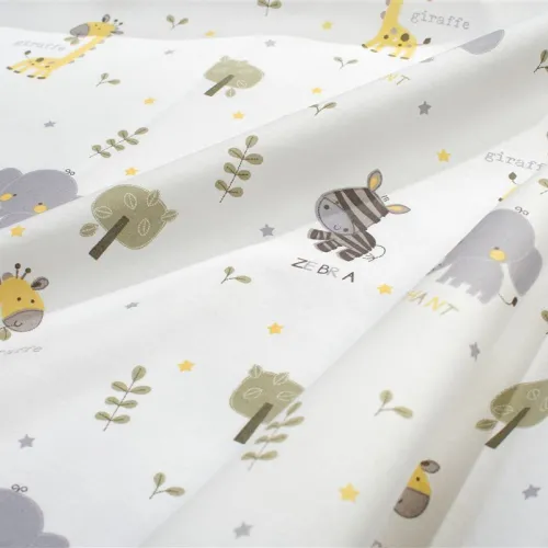 Σεντονάκι Λίκνου bebe Happy Safari 713 80X110 White-Grey 100%  Cotton