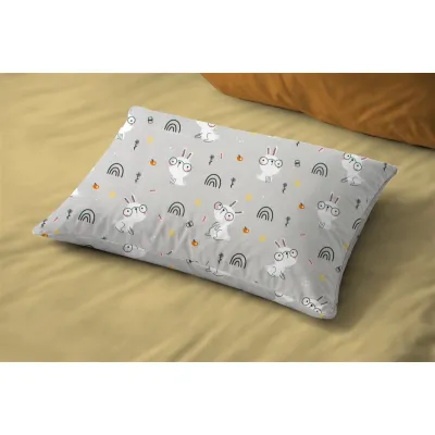 Μαξιλαροθήκη Εμπριμέ kids Rabbit Garden 586 50X70 Grey 100%  Cotton