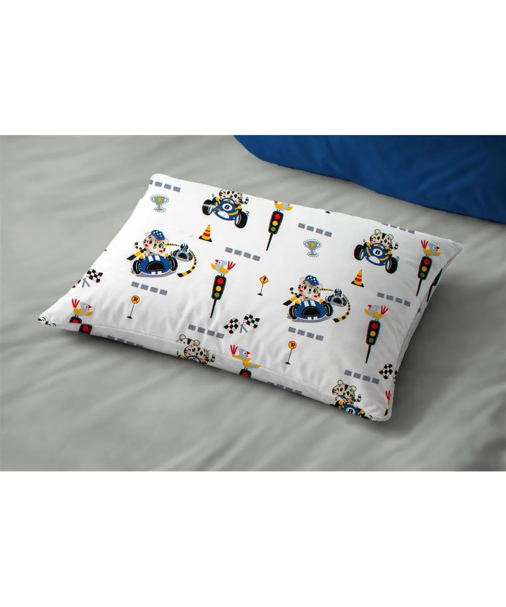 Μαξιλαροθήκη Εμπριμέ kids Animal Grand Prix 589 50X70 White-Blue 100%  Cotton