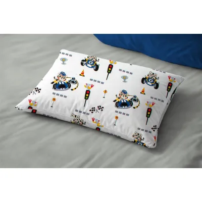 Μαξιλαροθήκη Εμπριμέ kids Animal Grand Prix 589 50X70 White-Blue 100%  Cotton