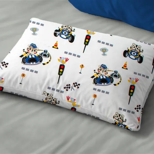 Μαξιλαροθήκη Εμπριμέ kids Animal Grand Prix 589 50X70 White-Blue 100%  Cotton