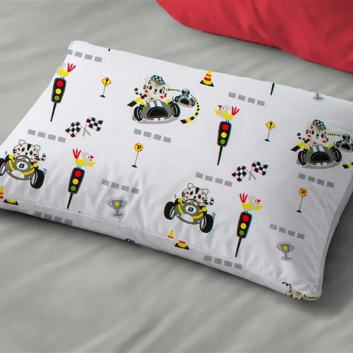 Μαξιλαροθήκη Εμπριμέ kids Animal Grand Prix 590 50X70 White-Olive 100%  Cotton