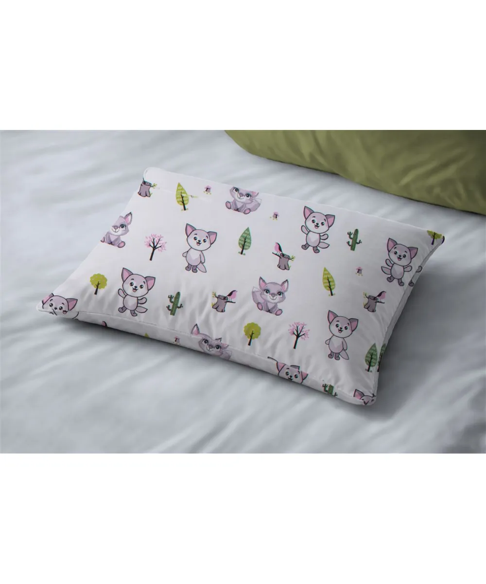 Μαξιλαροθήκη Εμπριμέ kids Baby Foxes 594 50X70 White-Pastel Lilac 100%  Cotton