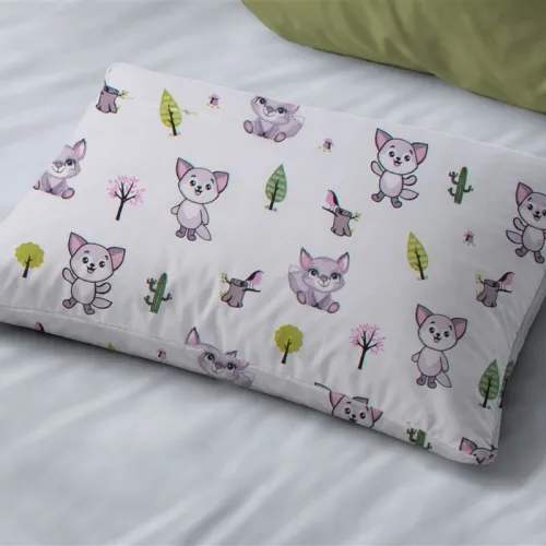 Μαξιλαροθήκη Εμπριμέ kids Baby Foxes 594 50X70 White-Pastel Lilac 100%  Cotton