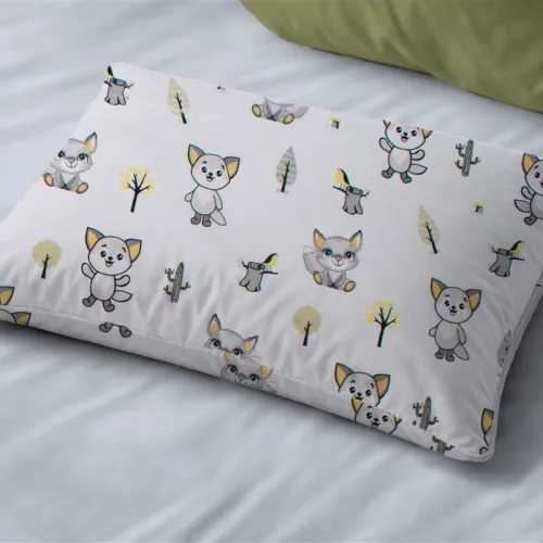 Μαξιλαροθήκη Εμπριμέ kids Baby Foxes 595 50X70 White-Grey 100%  Cotton