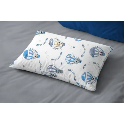 Μαξιλαροθήκη Εμπριμέ kids The Floating Zoo 596 50X70 White-Blue 100%  Cotton