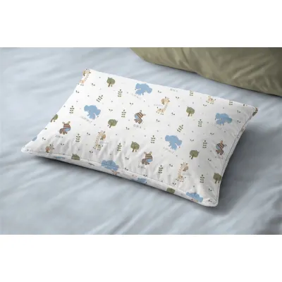 Μαξιλαροθήκη Εμπριμέ kids Happy Safari 711 50X70 White-Sky Blue 100%  Cotton