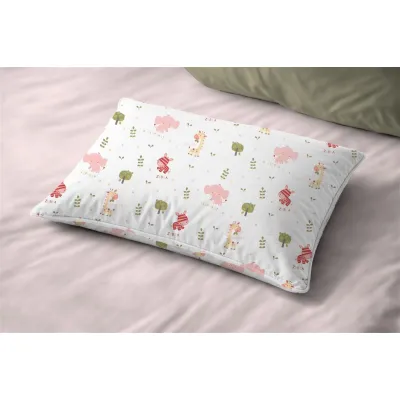 Μαξιλαροθήκη Εμπριμέ kids Happy Safari 712 50X70 White-Pink 100%  Cotton