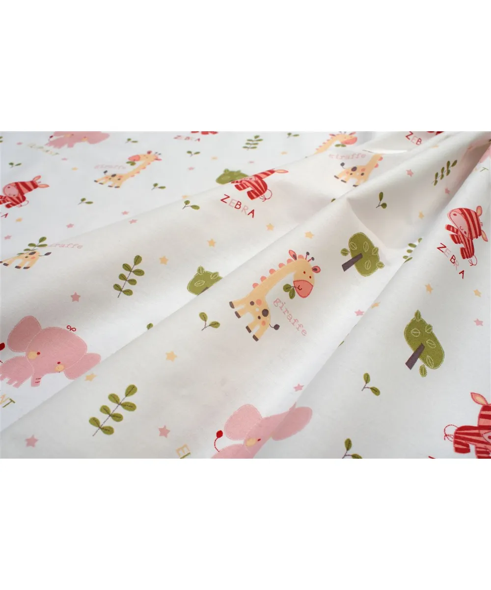 Πάνα Χασέ bebe Happy Safari 712 80X80 White-Pink 100%  Cotton